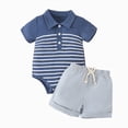 thumbnail image 1 of Baby Onesies Boy Baby Boy Clothes Short Sleeve Striped Romper Solid Short Set Ribbed Knitted Summer Outfit, 1 of 7