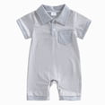 thumbnail image 1 of Baby Onesies Boy Baby Boy Stripe Romper Waffle Knit Short Sleeve Lapel Button Down Jumpsuit Bodysuit Newborn Summer Outfits, 1 of 8