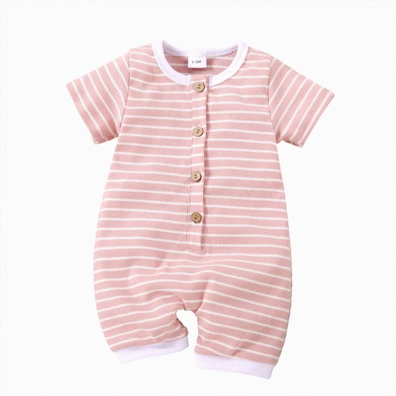 Baby Onesies Boy Baby Boy Stripe Romper Waffle Knit Short Sleeve Lapel Button Down Jumpsuit Bodysuit Newborn Summer Outfits
