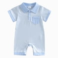 thumbnail image 1 of Baby Onesies Boy Baby Boy Stripe Romper Waffle Knit Short Sleeve Lapel Button Down Jumpsuit Bodysuit Newborn Summer Outfits, 1 of 8