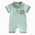 thumbnail image 1 of Baby Onesies Boy Baby Boy Stripe Romper Waffle Knit Short Sleeve Lapel Button Down Jumpsuit Bodysuit Newborn Summer Outfits, 1 of 8