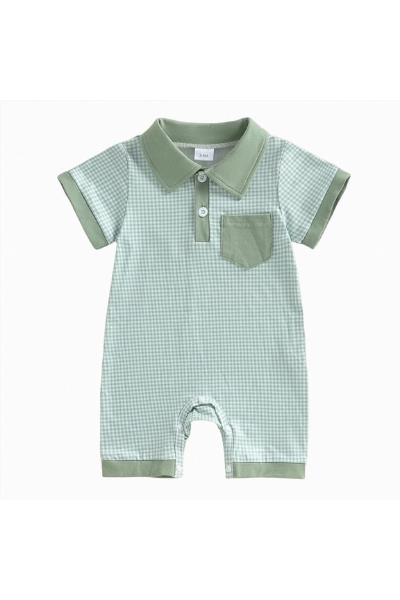 Baby Onesies Boy Baby Boy Stripe Romper Waffle Knit Short Sleeve Lapel Button Down Jumpsuit Bodysuit Newborn Summer Outfits