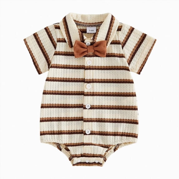 Baby Onesies Boy Baby Boys Gentleman Romper One-Piece Bow Tie Button Down Striped Short Sleeve Romper Shirt Bodysuit