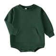 thumbnail image 1 of Baby Onesies Boy Girl Sweatshirt Romper Solid Color Crewneck Sweater Onesie Oversized Long Sleeve Bodysuit With Pocket(Size:12-18 Months), 1 of 9