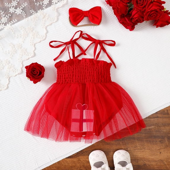 Baby Onesies Boy Infant Girls Sleeveless Polka Dot Mesh Romper with Headband Baby Rompers Girl Red 6-12 Months