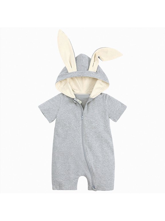 Baby Onesies Boy Infant Toddler Boys Girls Solid Zipper Hooded Rabbit Bunny Casual Romper Jumpsuit Playsuit Sunsuit Clothes