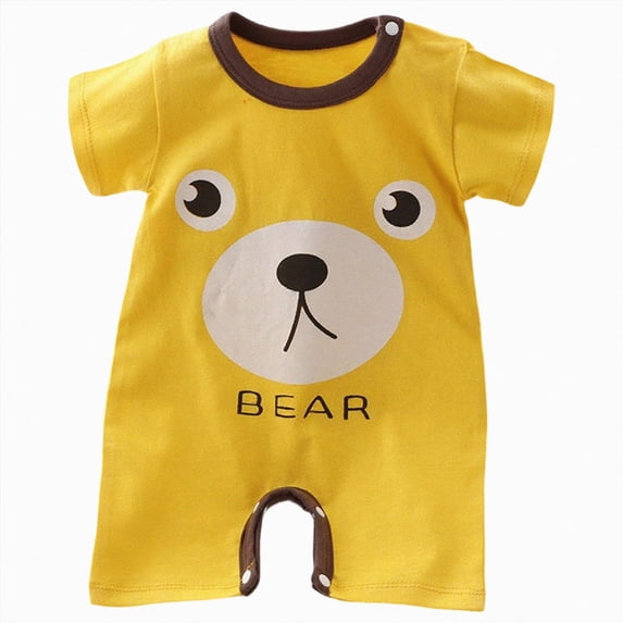 Baby Onesies Boy Pure Cotton Short Sleeved Thin Open Crotch Romper Baby Bodysuit Boy Baby Boy Cartoon Print Jumpsuit
