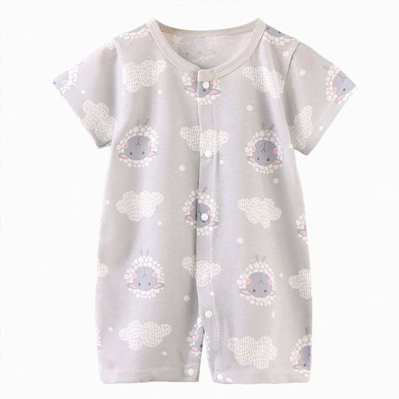 Baby Onesies Boy Short Sleeved Thin Bear Butt Bodysuit Baby Buttoned Baby Suit Newborn Crawling Suit