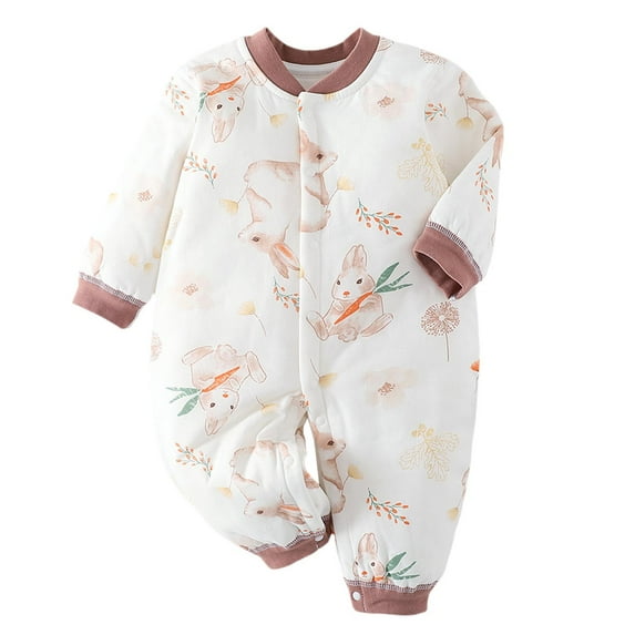 Baby Onesies Boys Girls Long Sleeve Flowers Prints Ribbed Jumpsuit Headband Baby Boy Romper Coffee 6 Months-12 Months