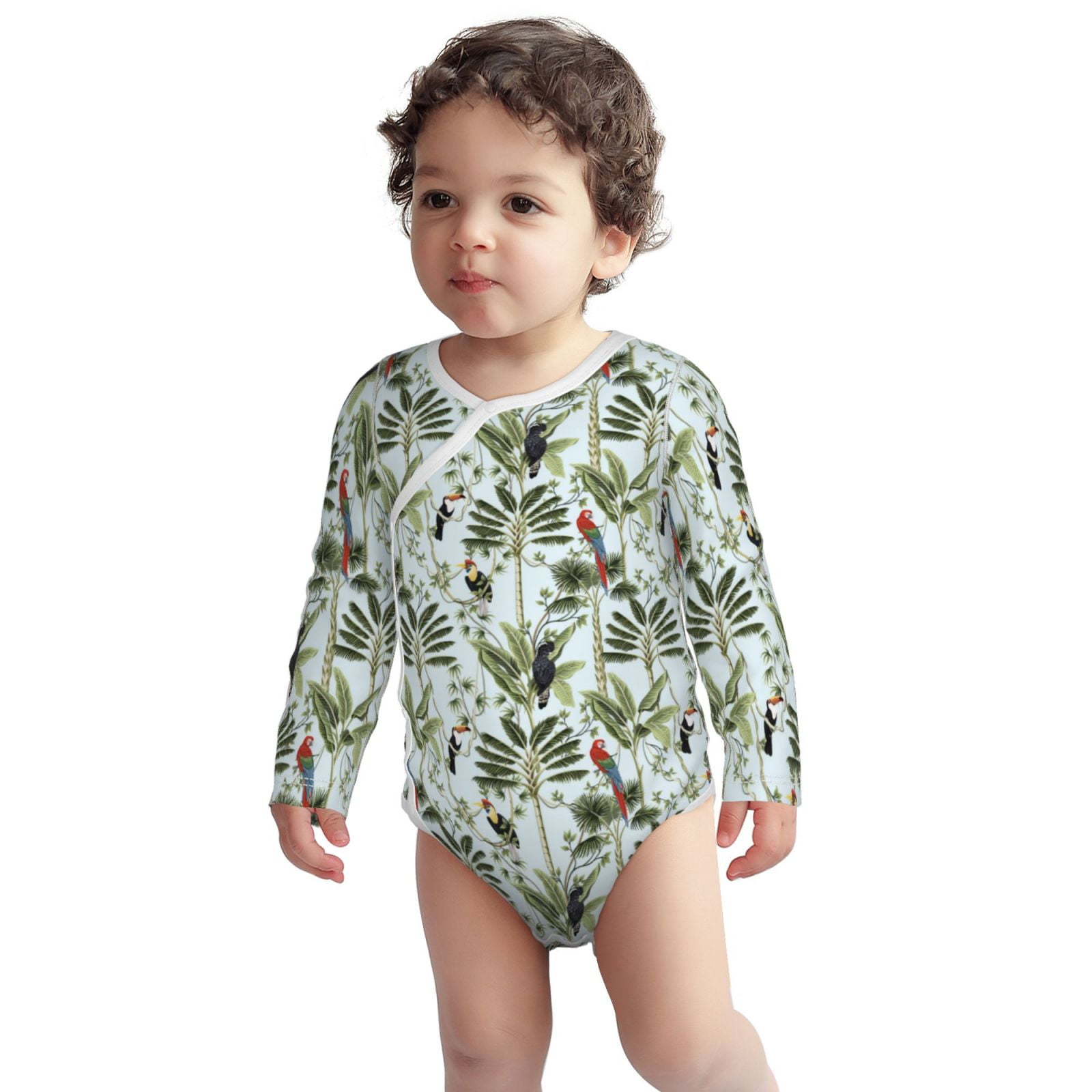 Baby Onesies - Cute Parrot Toucan Palm Tree Long Sleeve Onesies Girl ...