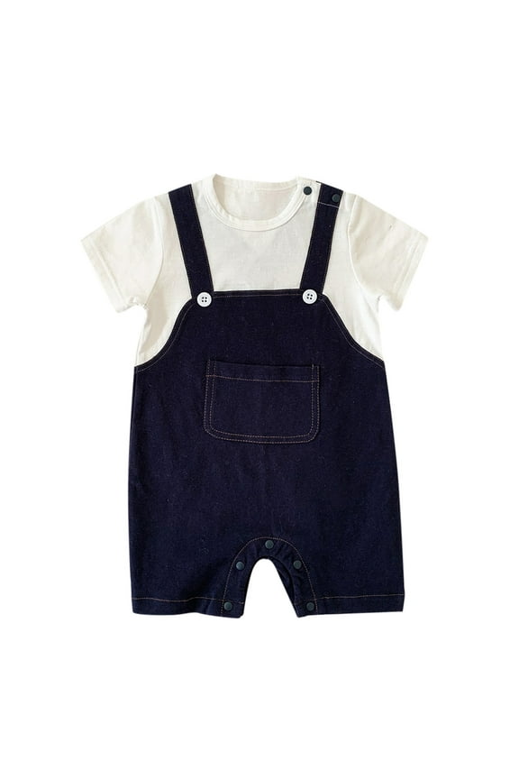 Baby Onesies For Baby Boy Bodysuits Soft Girls Short Sleeve Patchwork Boy Clothes One Piece Romper White 12-18 Months