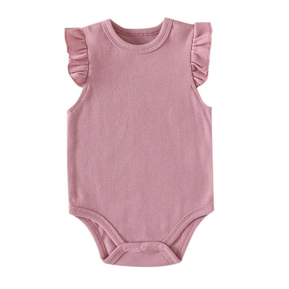 Baby Onesies Girl 12-18 Months Ruffle Short Sleeve Solid Casual Plain Blouse Top Romper Knitted Bodysuit