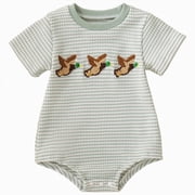 Baby Onesies Girl Baby Girl Boy Romper Mallard Duck Embroidery Short Sleeve Bubble Romper Bodysuit Infant Summer Outfit