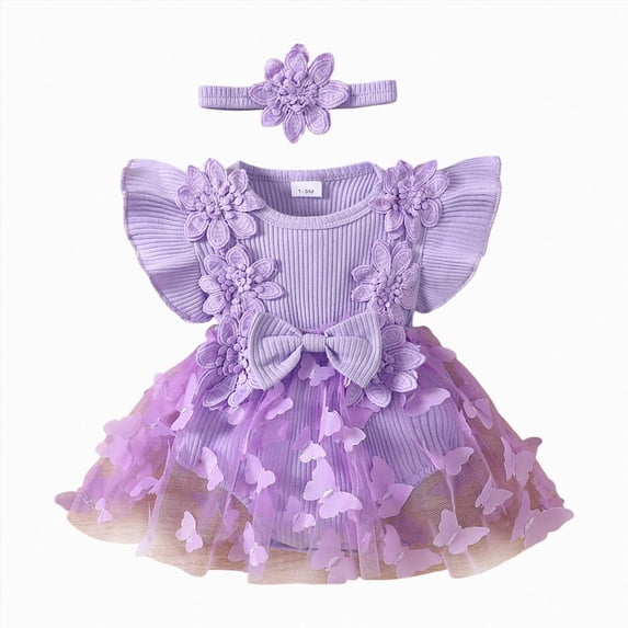 Baby Onesies Girl Baby Girl Summer Dress Ruffle Sleeveless Floral Embroidery Romper Dress Headband Beautiful Clothes Set