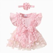 Baby Onesies Girl Baby Girl Summer Dress Ruffle Sleeveless Floral Embroidery Romper Dress Headband Beautiful Clothes Set