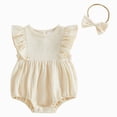 thumbnail image 1 of Baby Onesies Girl Newborn Baby Girl Ruffle Bubble Romper Summer Outfit Puff Sleeve One Piece Bodysuit with Headband Set, 1 of 7