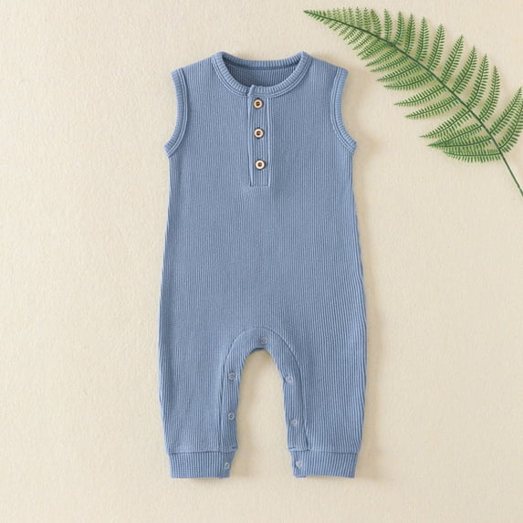 Baby Onesies Girl Newborn Boy Girl Sleeveless Solid Knitted Bodysuit Romper Baby Rompers Girl Blue 0-3 Months