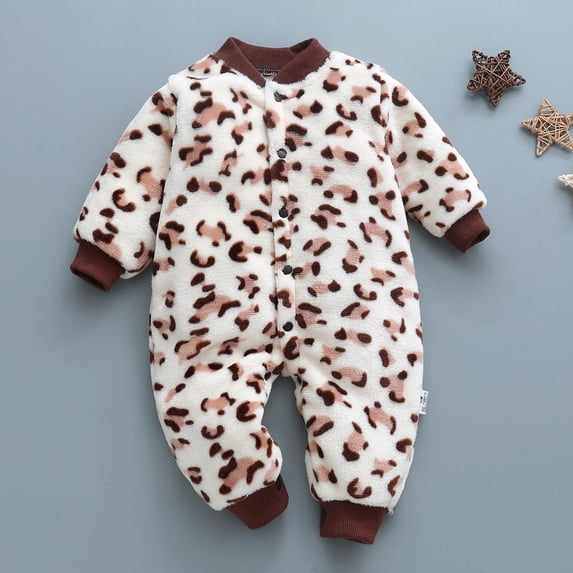 Baby Onesies Girl Newborn Infant Fleece Thick Warm Jumpsuit Romper Girls Romper Coffee 12-18 Months