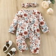 thumbnail image 1 of Baby Onesies Girl Newborn Infant Girls Floral Long Sleeve Romper with Headband Baby Rompers Girl White 18-24 Months, 1 of 6