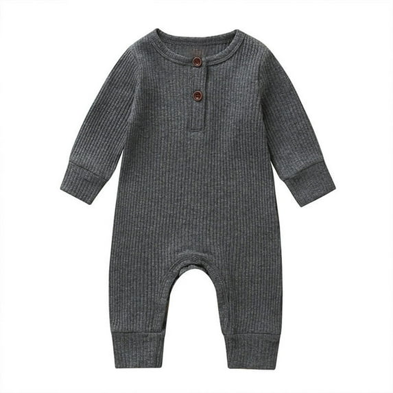 Baby Onesies Long Sleeve Boys Girls Ribbed Solid Color Jumpsuit Outwear Clothes Neutral Baby Clothes G 6 Months-9 Months