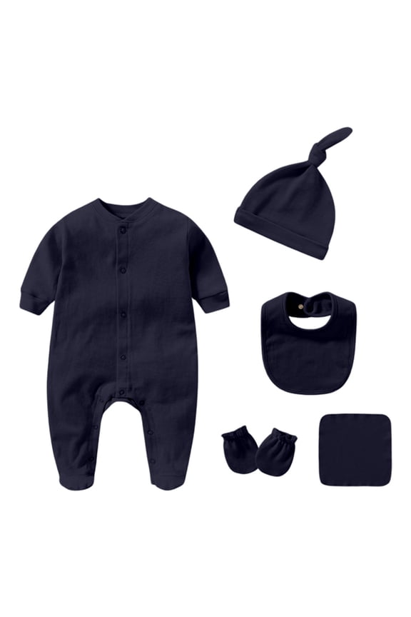 Baby Onesies Newborn Bodysuit Set with Mittens Hat Bib 6 Piece Outfit Baby Bodysuit Black 9-12 month