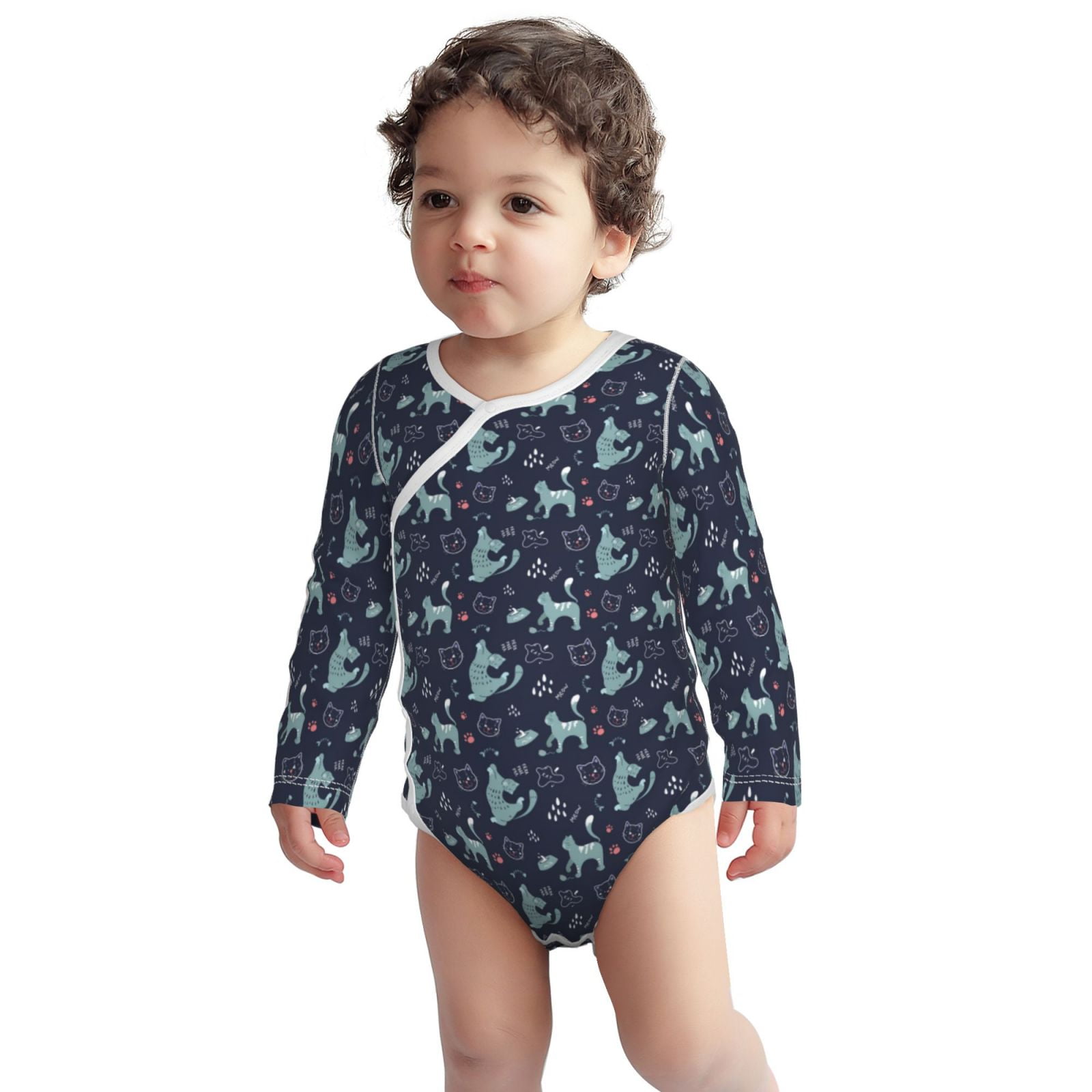Baby Onesies Quirky Cute Cartoon Cat Long Sleeve Onesies Girl Boy