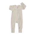 thumbnail image 1 of Baby Onesies Ribbed Girls Boys Zipper Long Sleeve Romper Jumpsuits Baby Bodysuit Beige 6 Months-12 Months, 1 of 3