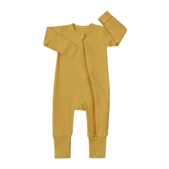Baby Onesies Ribbed Girls Boys Zipper Long Sleeve Romper Jumpsuits Baby Bodysuit Yellow 0 Months-3 Months