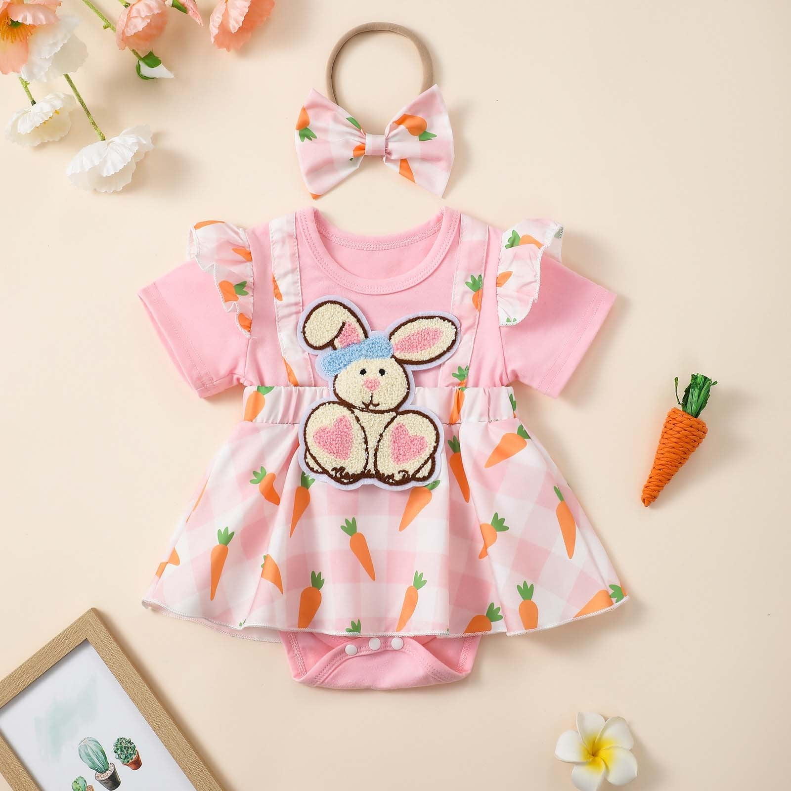 Baby Onesies Unisex Girls Easter Bunny Applique Short Sleeve Romper ...