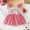 thumbnail image 1 of Baby Onesies Unisex Infant Girls Fly Sleeve Watermelon Plaid Romper Dress Baby Rompers Girl Red 6-12 Months, 1 of 6