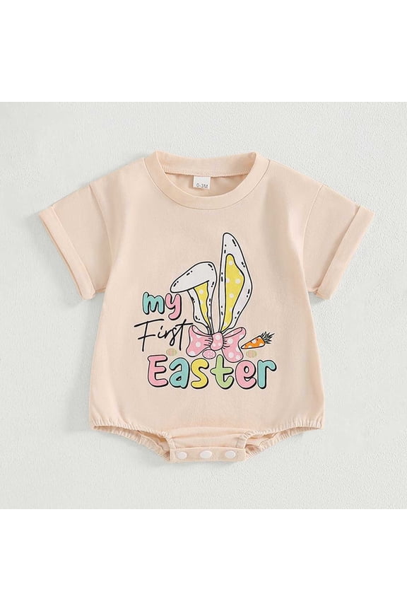 Baby Onesies Unisex Newborn Easter Bunny Short Sleeve Bubble Romper Baby Romper Khaki 0-3 Months