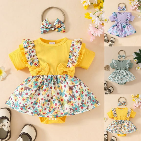 Baby Onesies for Boys Baby Girl Clothes Infant Summer Outfits Cute Butterflies Mesh Ruffle Sleeveless Romper Headband Set 0-12 Months