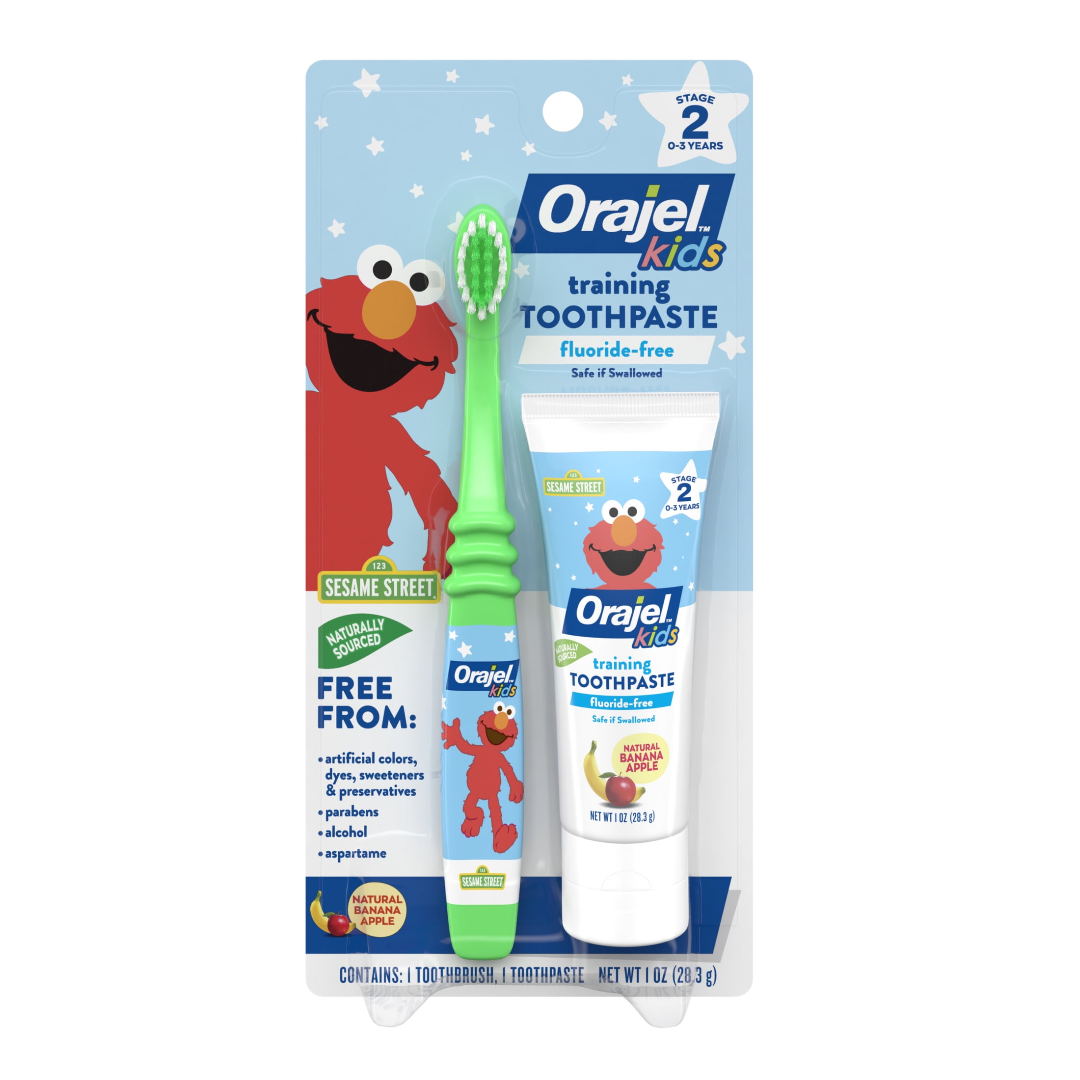 Orajel Kids Elmo Training Toothpaste Fluoride-Free, 1 Toothbrush, 1 Toothpaste 1oz; #1 Pediatrician Recommended Fluoride-Free Toothpaste*