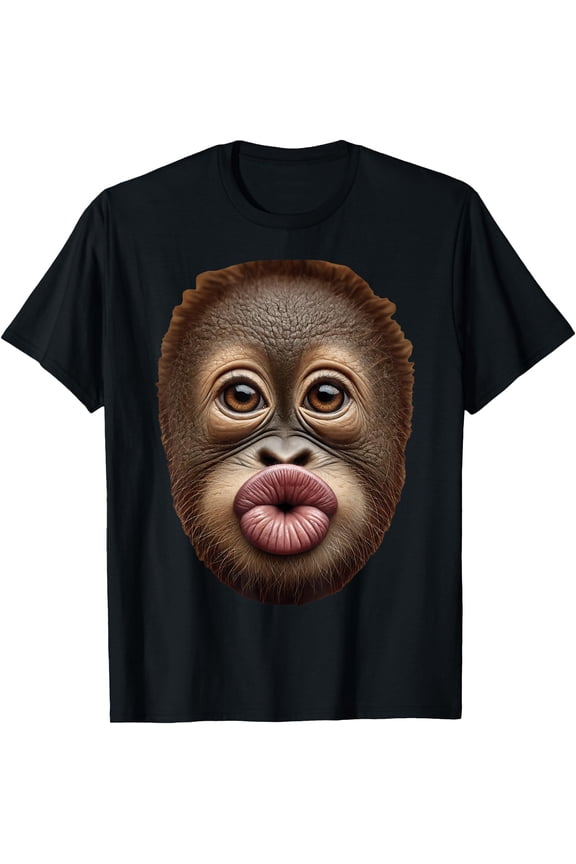 Baby Orangutan Ape Monkey Face Stomach Funny Cute Kiss Lips T-Shirt, Vintage Birthday Gift