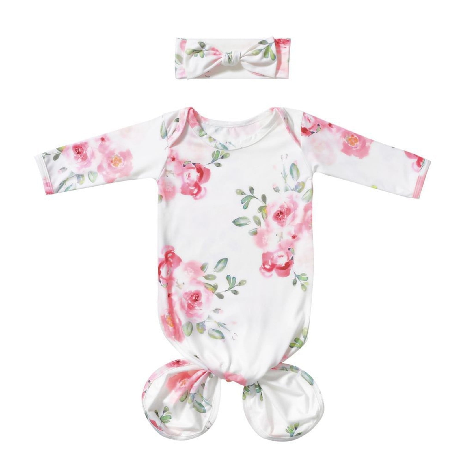 Baby Outfit Knotted Sleep Gown Sleepwear Baby Knot Floral Long Sleeve