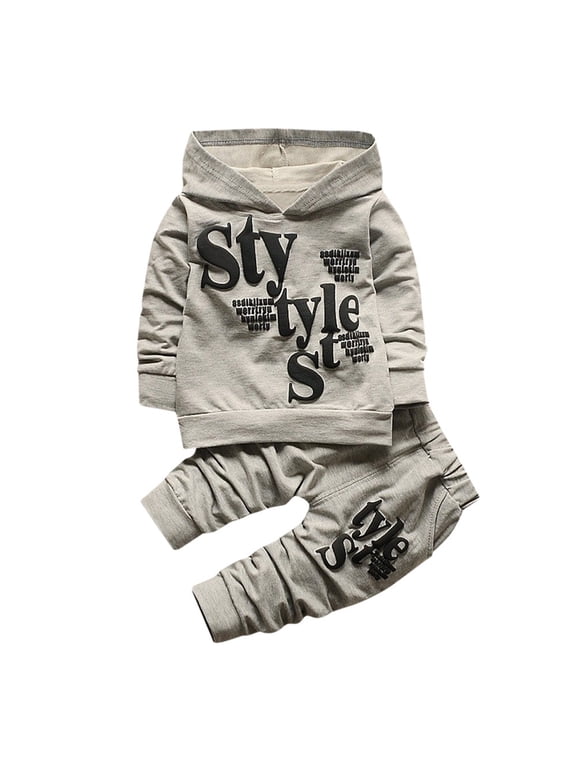 Baby Outfits Boy 0-3 Toddler Baby Boy Style Letter Print Hood Tops Pattern Pants 2PCS Set Clothes Casual 2Pcs Clothes Set