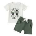 thumbnail image 1 of Boys Spring Outfits Toddler Boy Outfit Toddler Baby Boy Summer Clothes Funny Letter T Shirt Elastic Waist Pockets Shorts Set 2 Piece Outfit White 6-12 Months, 1 of 6