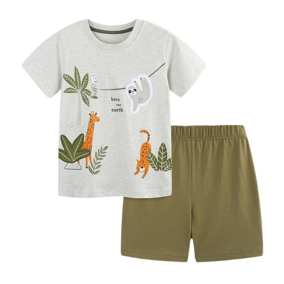 Baby Outfits Boy Boys Shorts Outfit Animal Crew Neck Short Sleeve T Shirt Shorts Clothes New Born Clothes Baby Boy Light Gray 4 -5