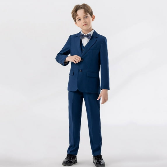 Baby Outfits Boy Kids Boys Business Suits Coat Vest Pants Bowtie 4 Piece Outfit Tuxedo Set for Child Formal Slim Suit Baby Outfits Navy 2 Years-3 Years