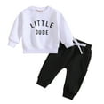 thumbnail image 1 of Baby Outfits Boy Print Long Sleeve Sweatsuit Pullover Tops and Pants Fall Boys Sets 2 Piece Outfits（White）, 1 of 5
