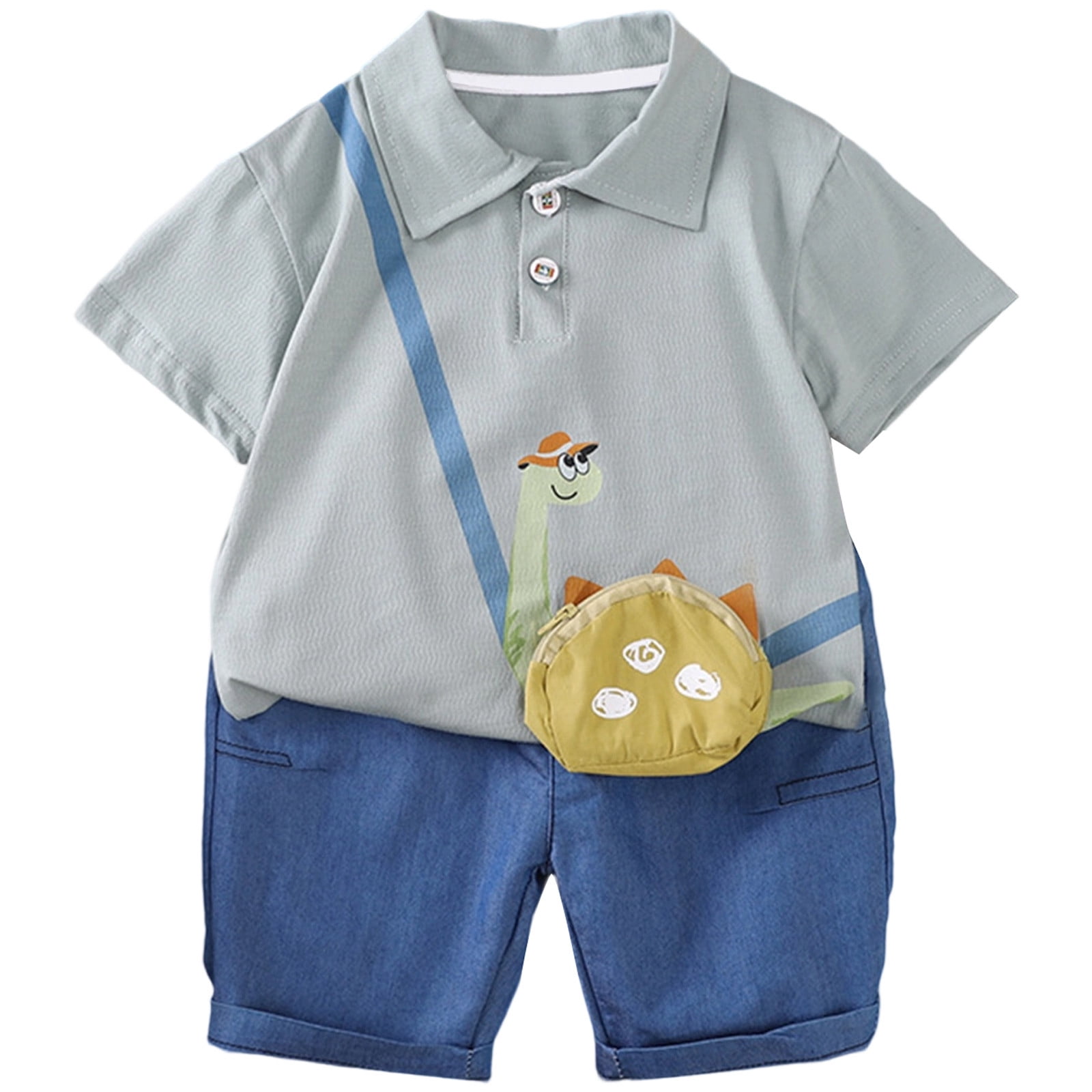 Baby Outfits Boy Toddler Baby Boys Summer Outfits Cartoon Dinosaur Print Short Sleeve Polo Shirt ...