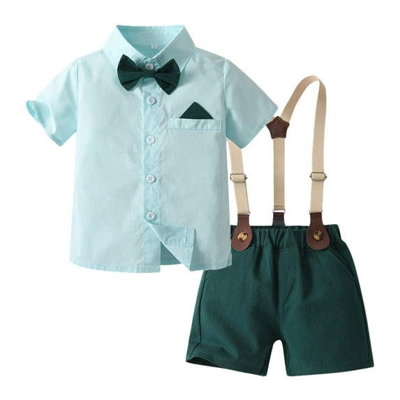 Baby Outfits Boy Toddler Boys Short Sleeve Prints T Shirt Tops Suspenders Shorts Child Kids Gentleman Outfits Boys Summer Outfits Army Green 4 Years-5 Years