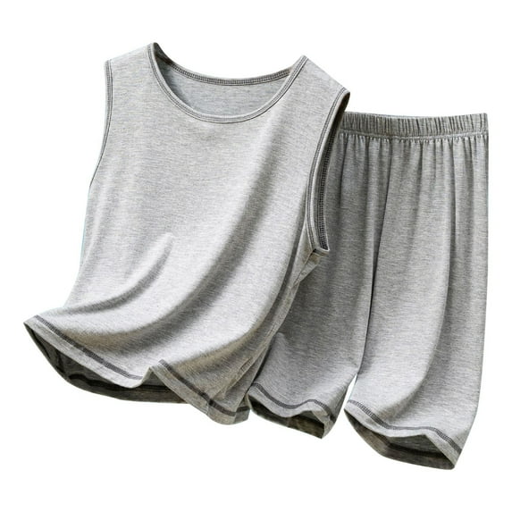 Baby Outfits Boy Vest Shorts Set Summer Thin Cotton Sleeveless Home Wear Loose Casual Suit Baby Clothes Grey 11 Years-12 Years