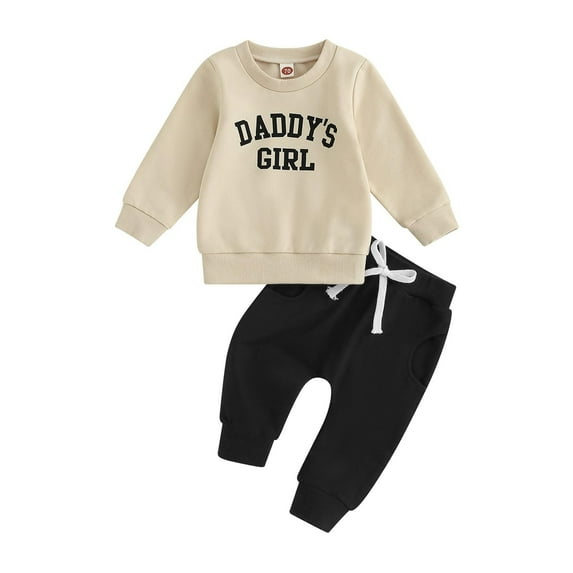 Baby Outfits For Girls Daddys Baby Clothes Fall Winter Outfit Sweatshirt Pants Set Jumper Sweatpants Suit Baby Boy's Clothing Beige 0 Months-6 Months