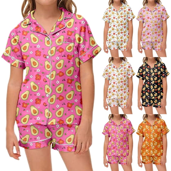 Baby Pajamas Fruit Print Short Sleeve Top and Shorts Loose Home Wear Set Boy Clothes White 6-7 Years