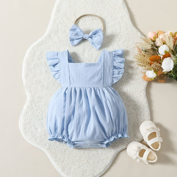 Girls Outfits Cute Pattern Embroider Ruffle Sleeveless Romper Bodysuit Baby Clothing for 3-6 Months