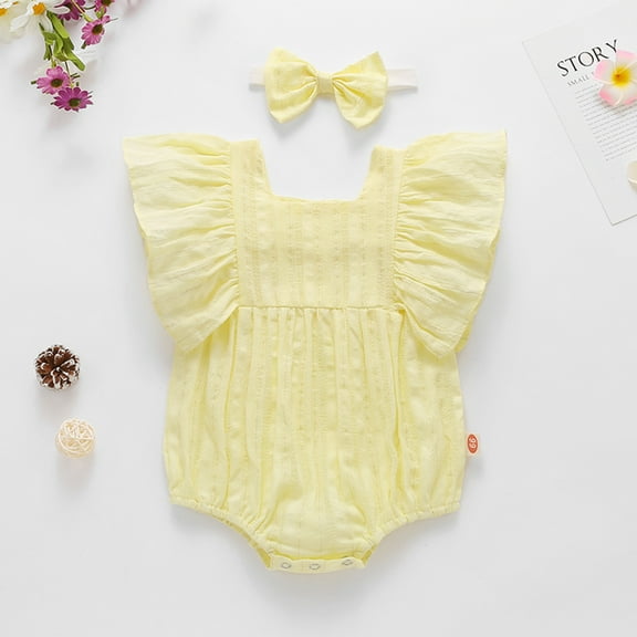 Baby Outfits Girl Cute Pattern Embroider Ruffle Sleeveless Romper Bodysuit Toddler Clothes for Baby Girls 18-24 Months