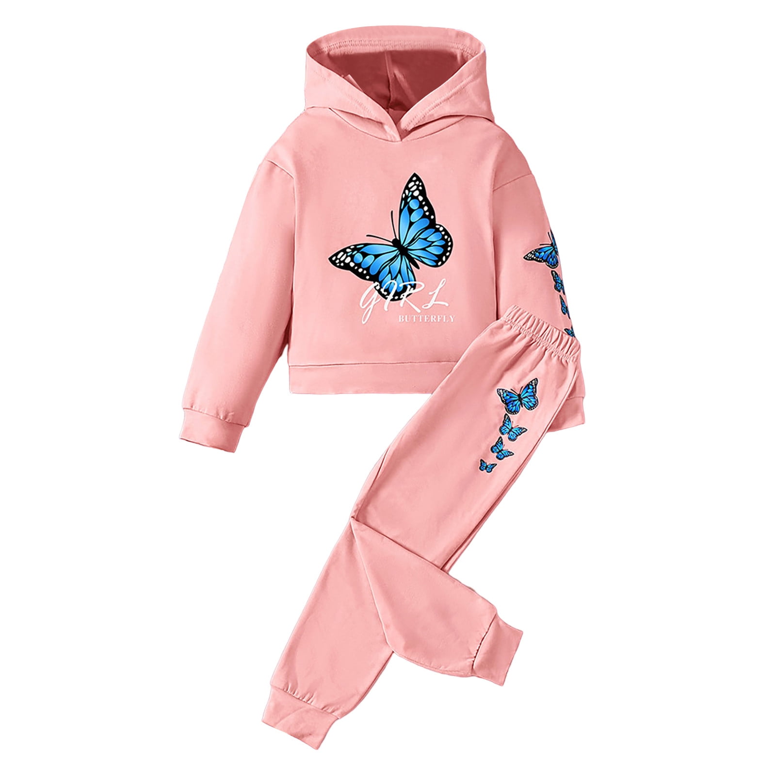 Baby Outfits Girl Long Sleeve Butterfly Print Tops Pants Hoody 2Pcs