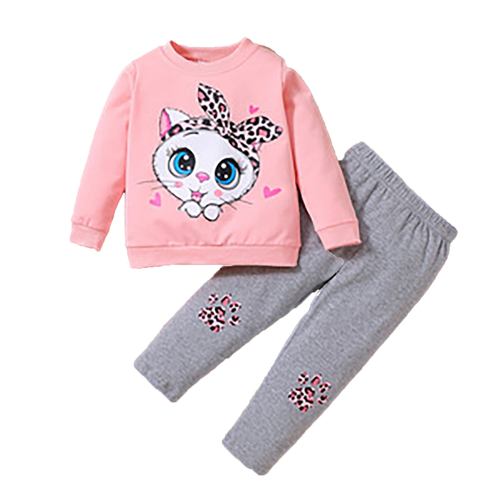 Baby Girls Pink Cartoon Printed Outfit – Cute Top with Matching Trousers (2 Piece Set)