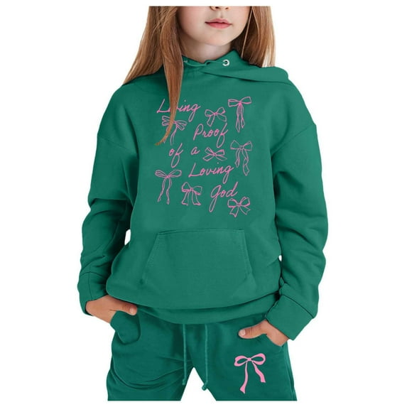 Baby Outfits Girl Long Sleeve Letter Print Active Hoodie Pullover Tops Sweatshirt Pants Children Fall Clothes for Teen Girls Green,2-3 Years